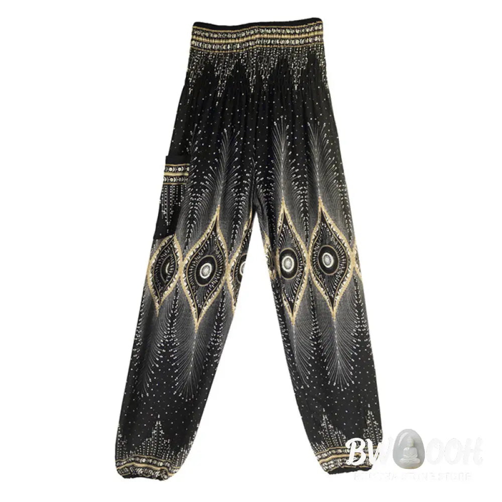 BWOOOH peacock print harem pants - Small Eye Peacock Feathers Pattern Loose