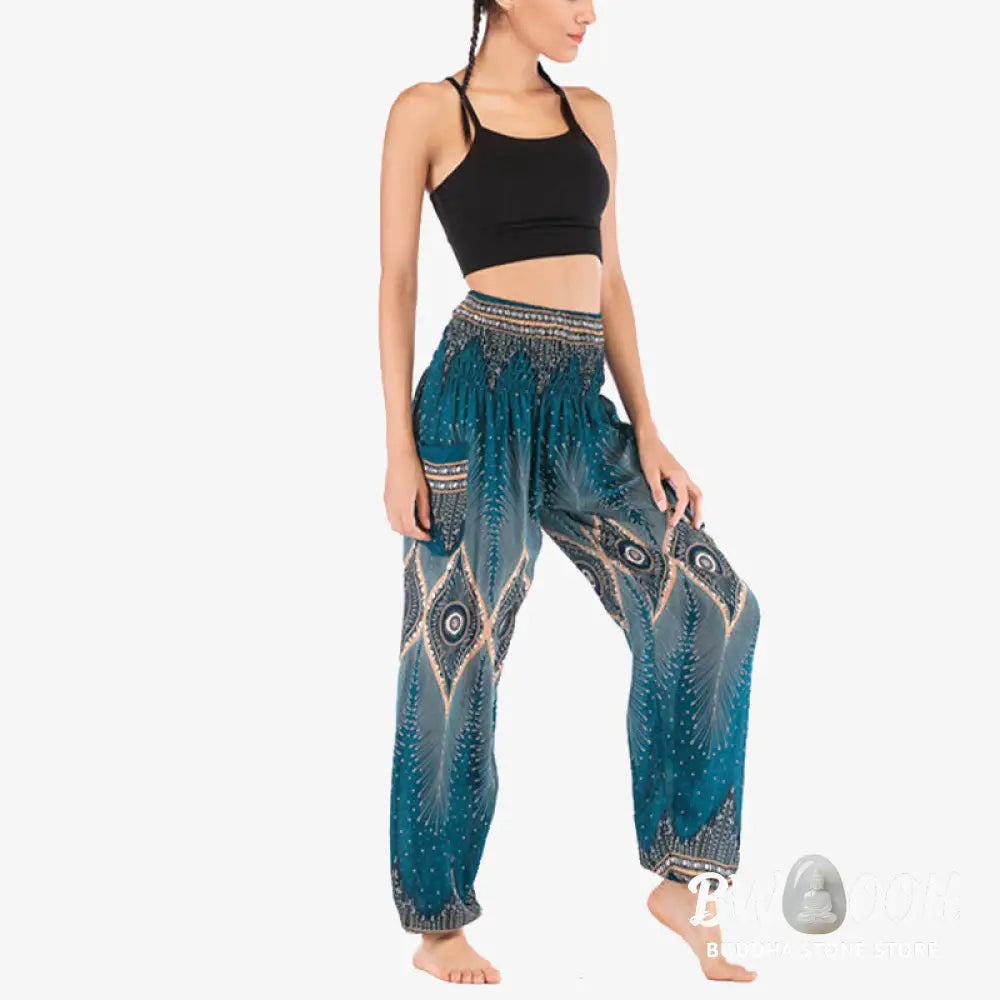 BWOOOH peacock print harem pants - Small Eye Peacock Feathers Pattern Loose