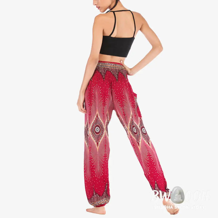 BWOOOH peacock print harem pants - Small Eye Peacock Feathers Pattern Loose