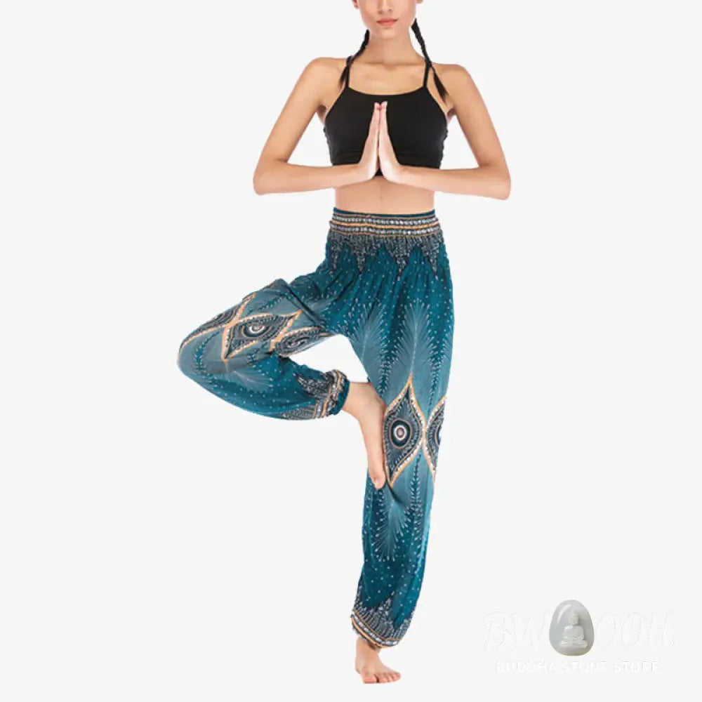 BWOOOH peacock print harem pants - Small Eye Peacock Feathers Pattern Loose
