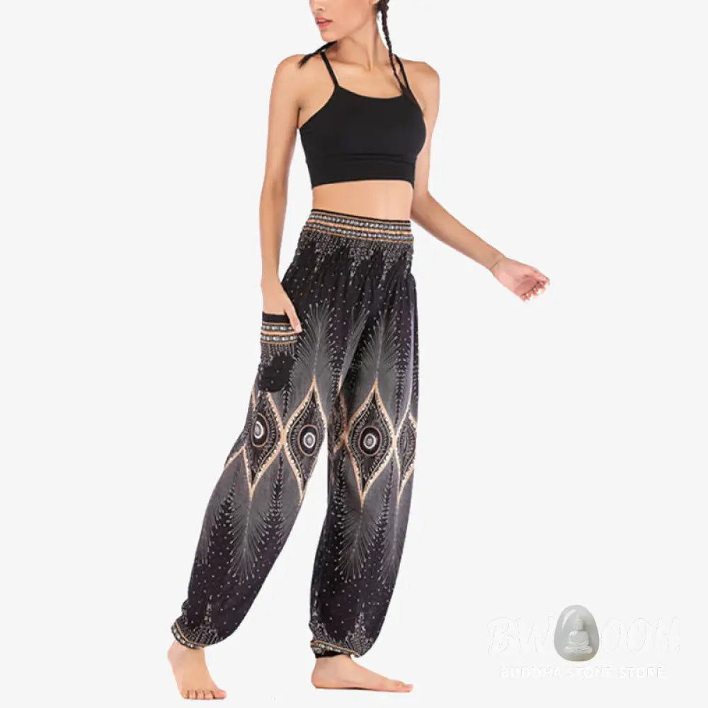 BWOOOH peacock print harem pants - Small Eye Peacock Feathers Pattern Loose