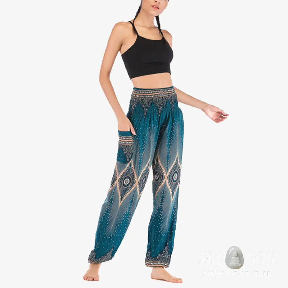 BWOOOH peacock print harem pants - Small Eye Peacock Feathers Pattern Loose