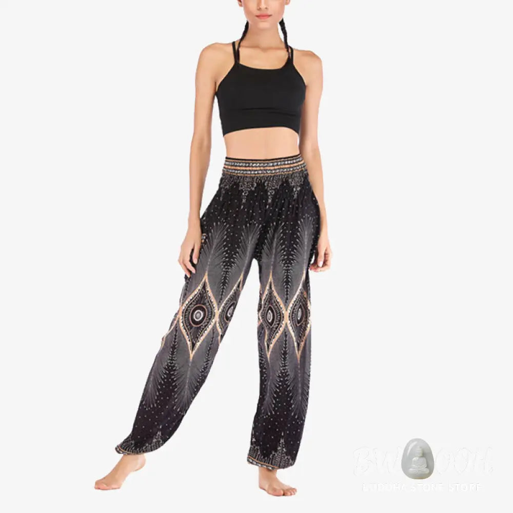 BWOOOH peacock print harem pants - Small Eye Peacock Feathers Pattern Loose