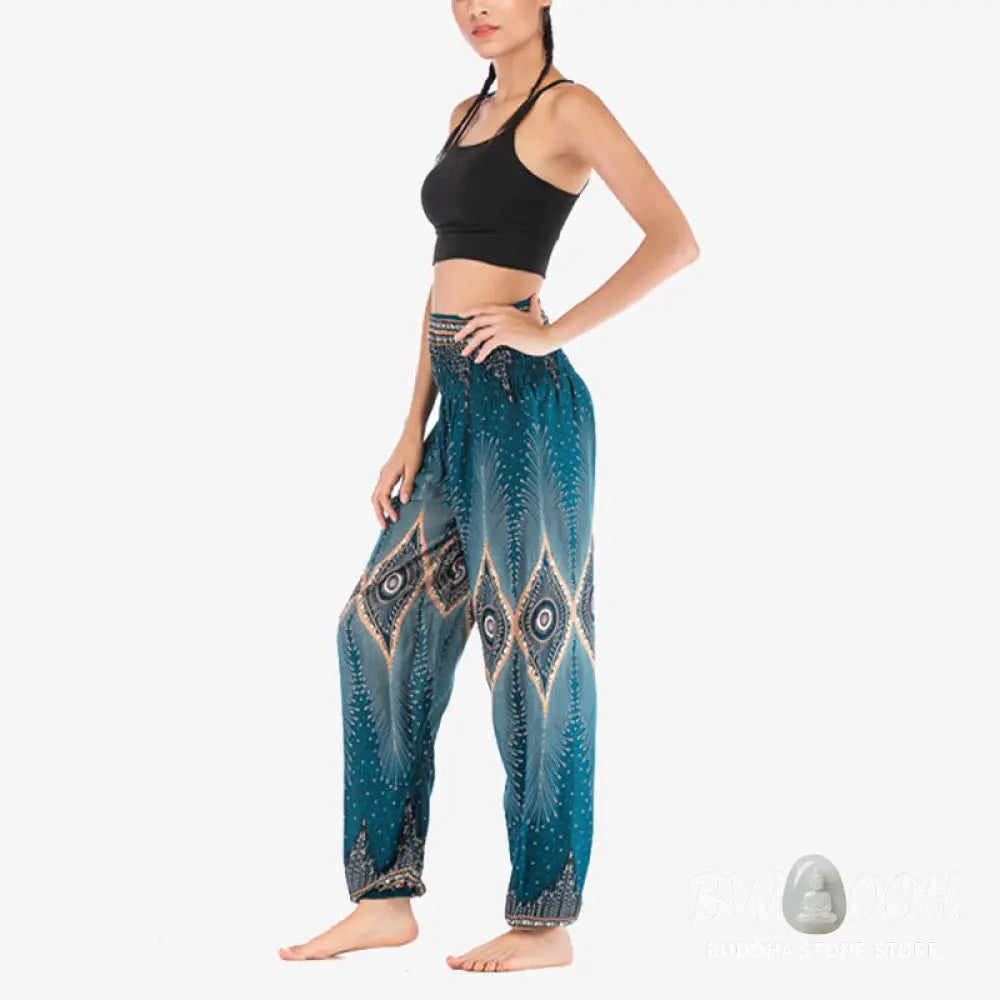 BWOOOH peacock print harem pants - Small Eye Peacock Feathers Pattern Loose
