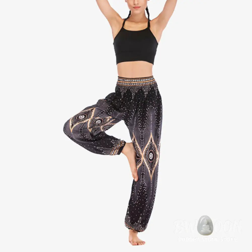 BWOOOH peacock print harem pants - Small Eye Peacock Feathers Pattern Loose