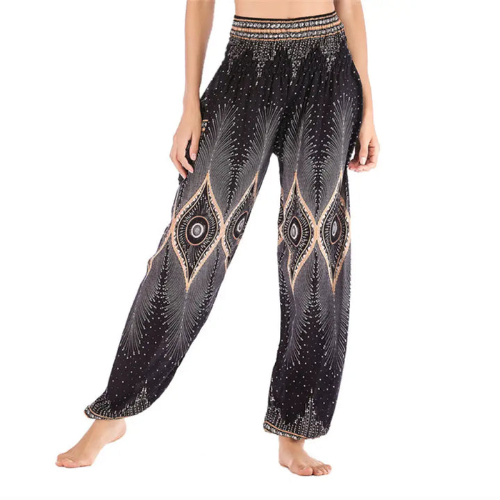BWOOOH peacock print harem pants - Small Eye Peacock Feathers Pattern Loose