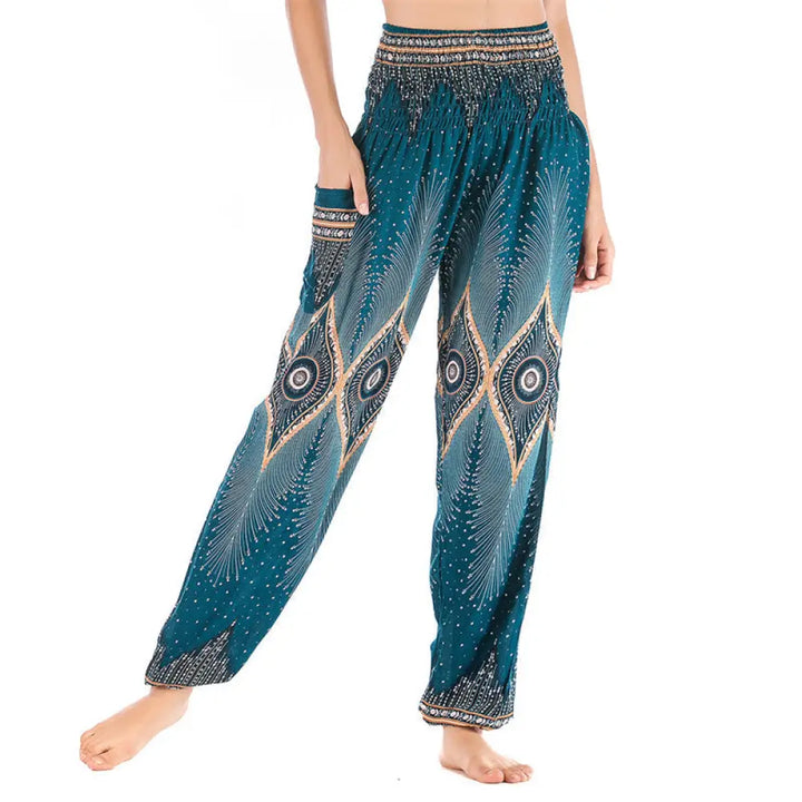 BWOOOH peacock print harem pants - Small Eye Peacock Feathers Pattern Loose