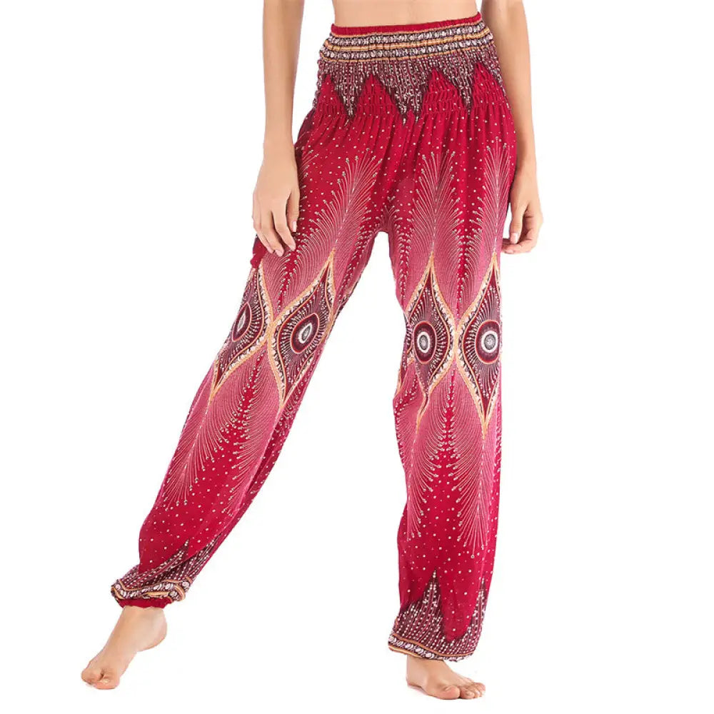BWOOOH peacock print harem pants - Small Eye Peacock Feathers Pattern Loose