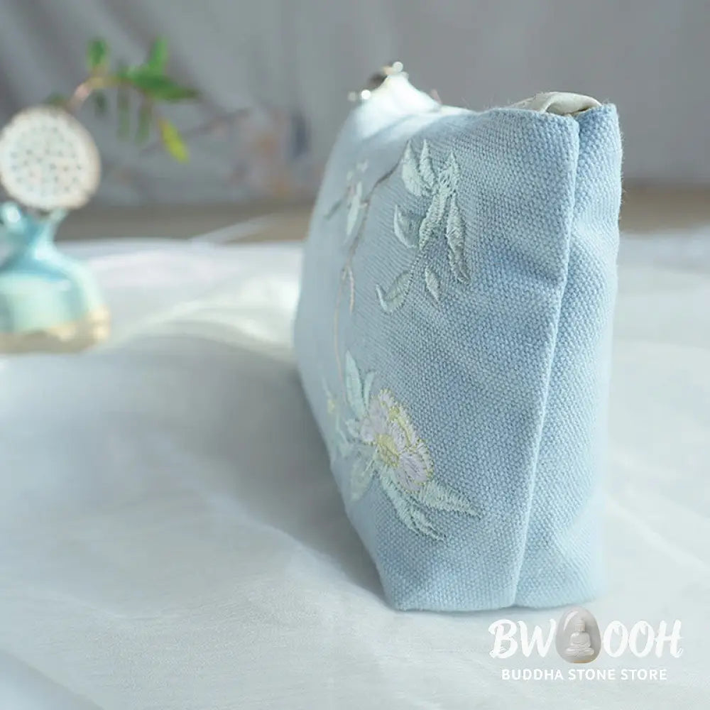 Buddha Stones Small Flower Plum Cherry Crane Peach Blossom Embroidery Canvas Wallet Shopping Purse - Purse