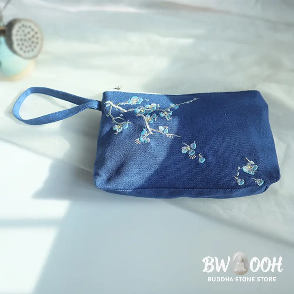 Buddha Stones Small Flower Plum Cherry Crane Peach Blossom Embroidery Canvas Wallet Shopping Purse - Purse
