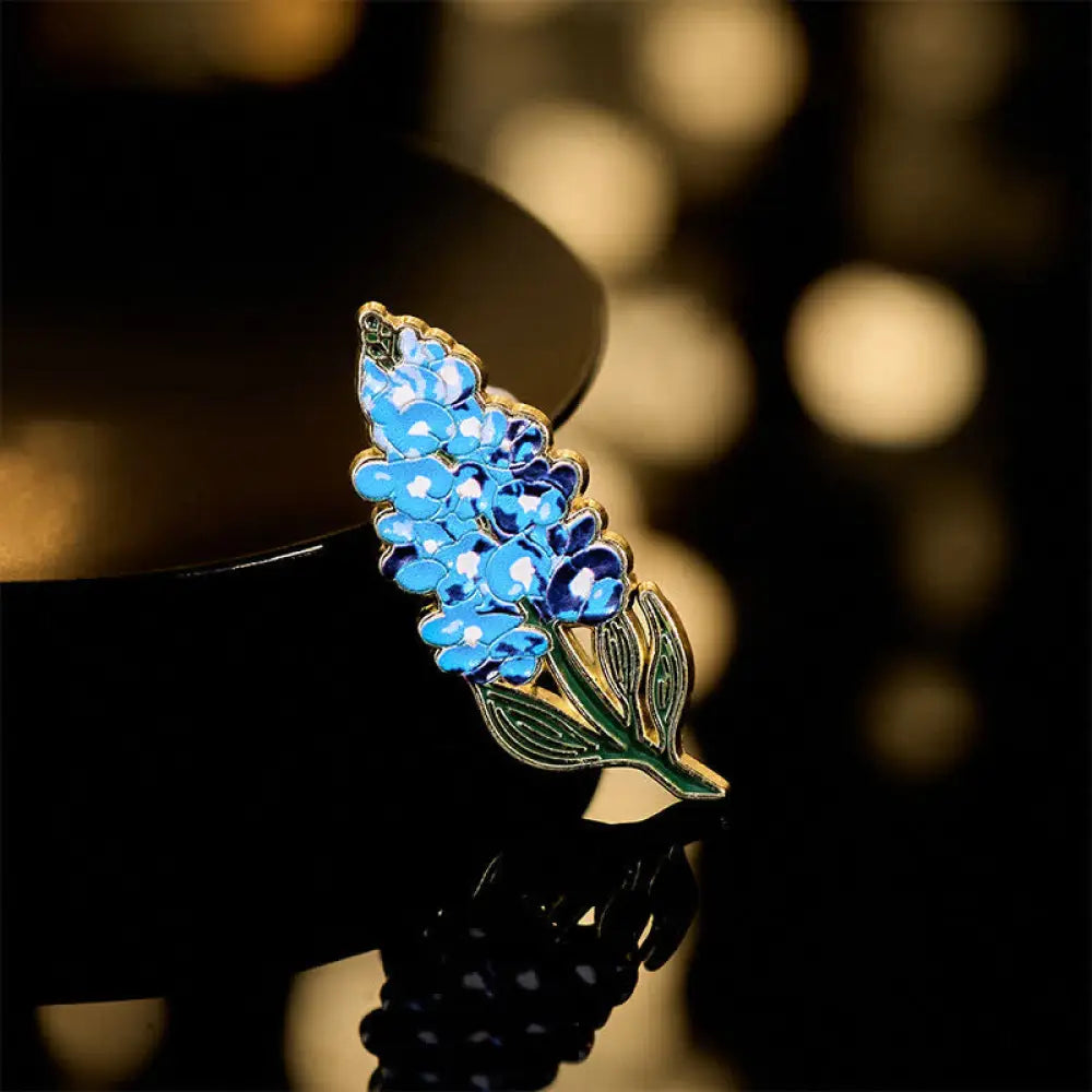 Buddha Stones Small Forget-Me-Not Corn Poppy Lily of the Valley Hydrangea Lupine Copper Brooch - Lupine 1.4*3.5cm