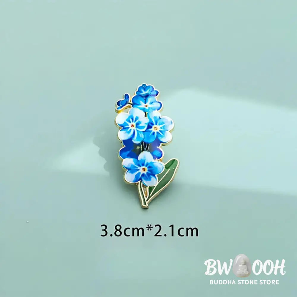 Buddha Stones Small Forget-Me-Not Corn Poppy Lily of the Valley Hydrangea Lupine Copper Brooch - Brooch