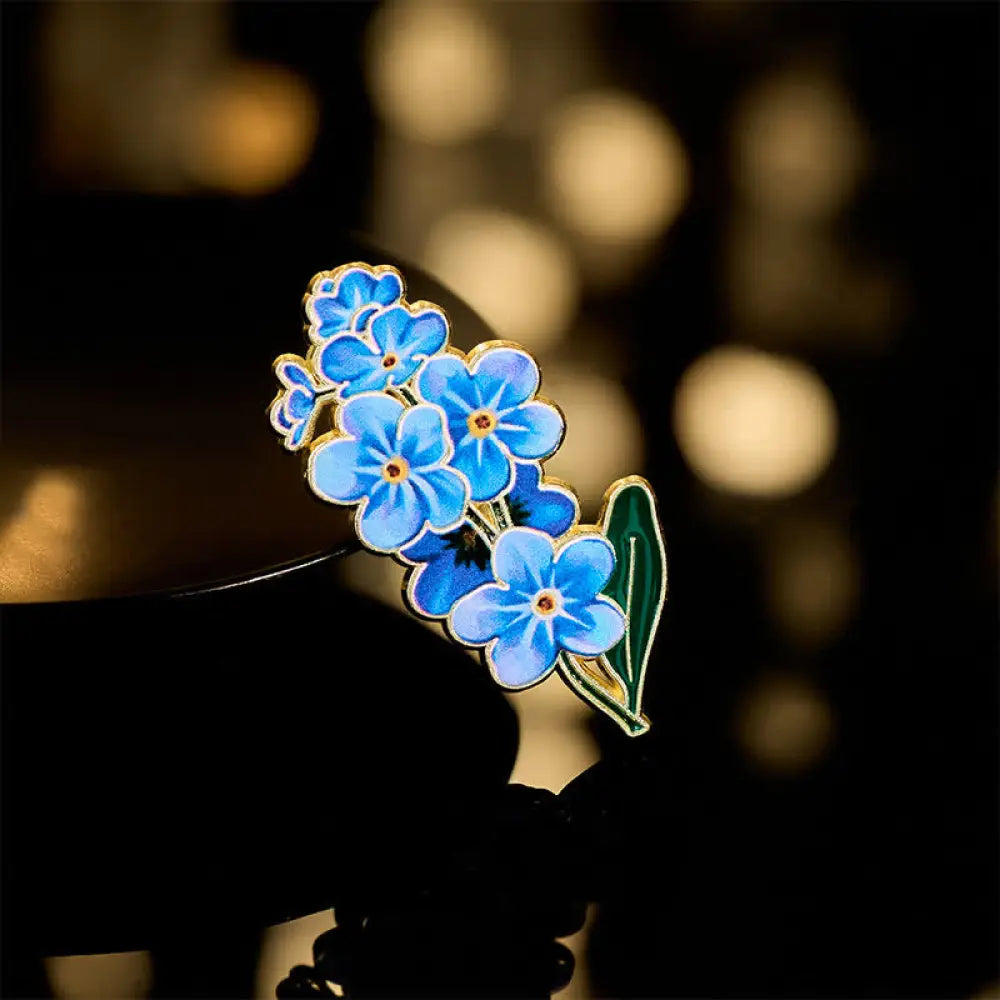 Buddha Stones Small Forget-Me-Not Corn Poppy Lily of the Valley Hydrangea Lupine Copper Brooch - Forget-Me-Not