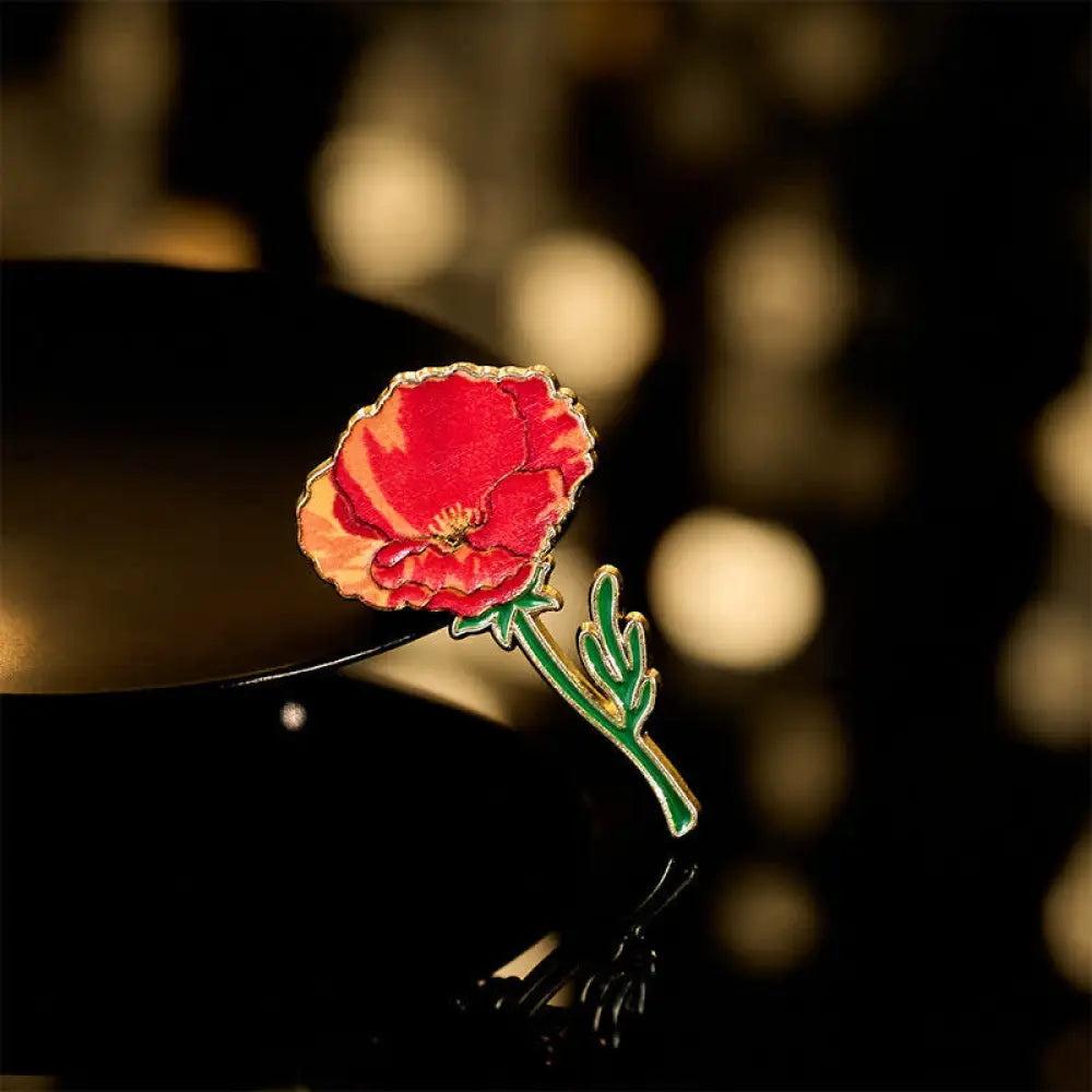 Buddha Stones Small Forget-Me-Not Corn Poppy Lily of the Valley Hydrangea Lupine Copper Brooch - Corn Poppy 2*3.5cm