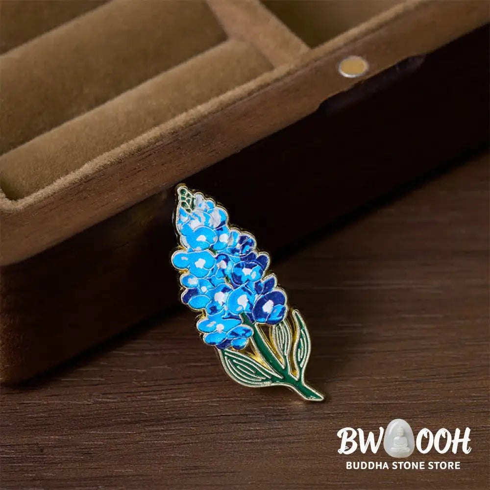 Buddha Stones Small Forget-Me-Not Corn Poppy Lily of the Valley Hydrangea Lupine Copper Brooch - Brooch