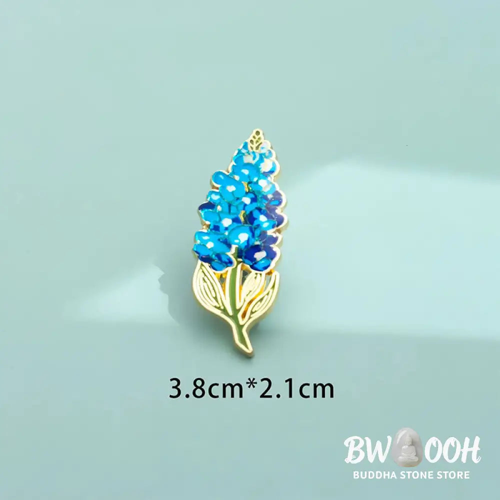 Buddha Stones Small Forget-Me-Not Corn Poppy Lily of the Valley Hydrangea Lupine Copper Brooch - Brooch