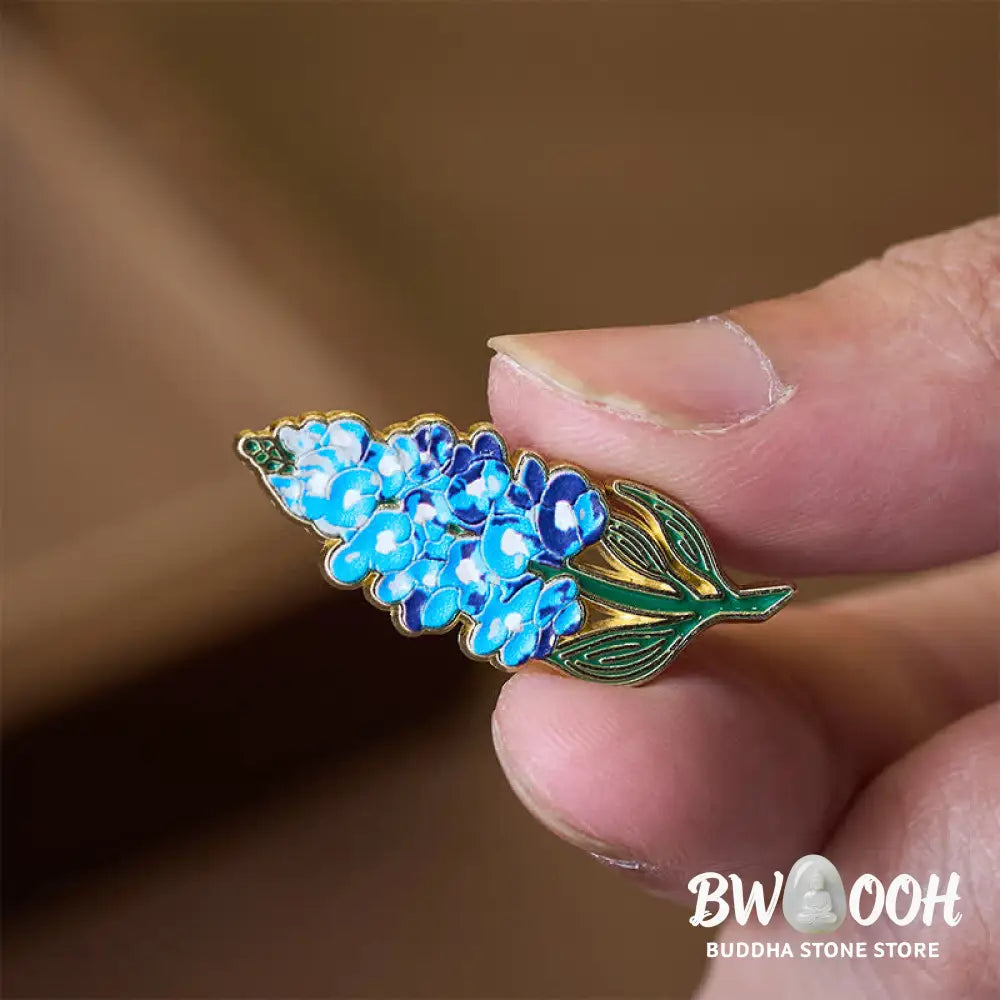 Buddha Stones Small Forget-Me-Not Corn Poppy Lily of the Valley Hydrangea Lupine Copper Brooch - Brooch