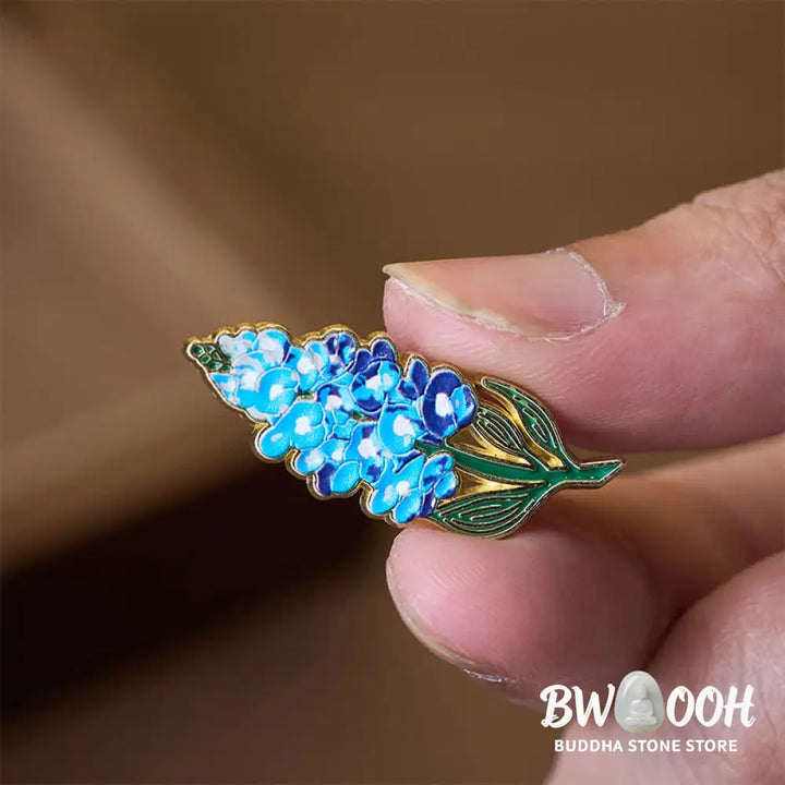 Buddha Stones Small Forget-Me-Not Corn Poppy Lily of the Valley Hydrangea Lupine Copper Brooch - Brooch