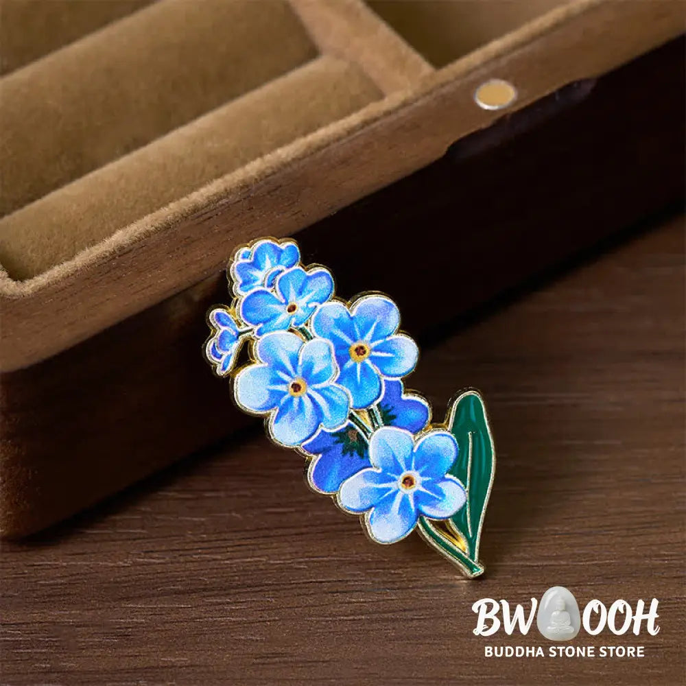 Buddha Stones Small Forget-Me-Not Corn Poppy Lily of the Valley Hydrangea Lupine Copper Brooch - Brooch
