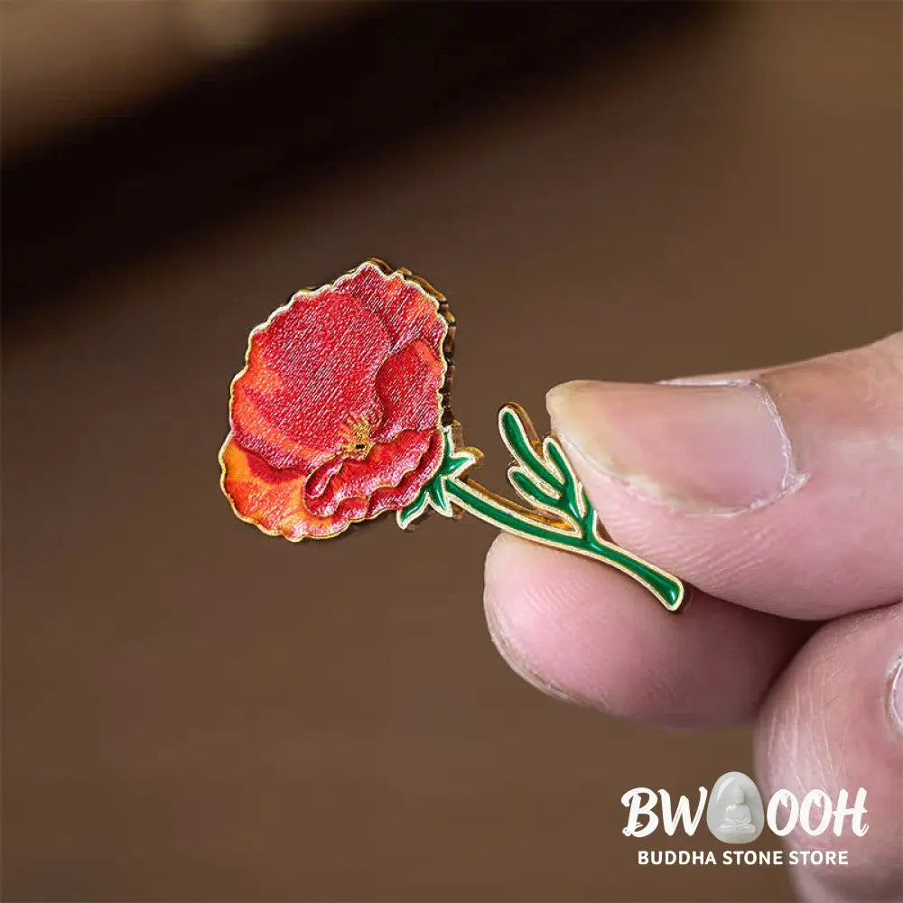 Buddha Stones Small Forget-Me-Not Corn Poppy Lily of the Valley Hydrangea Lupine Copper Brooch - Brooch
