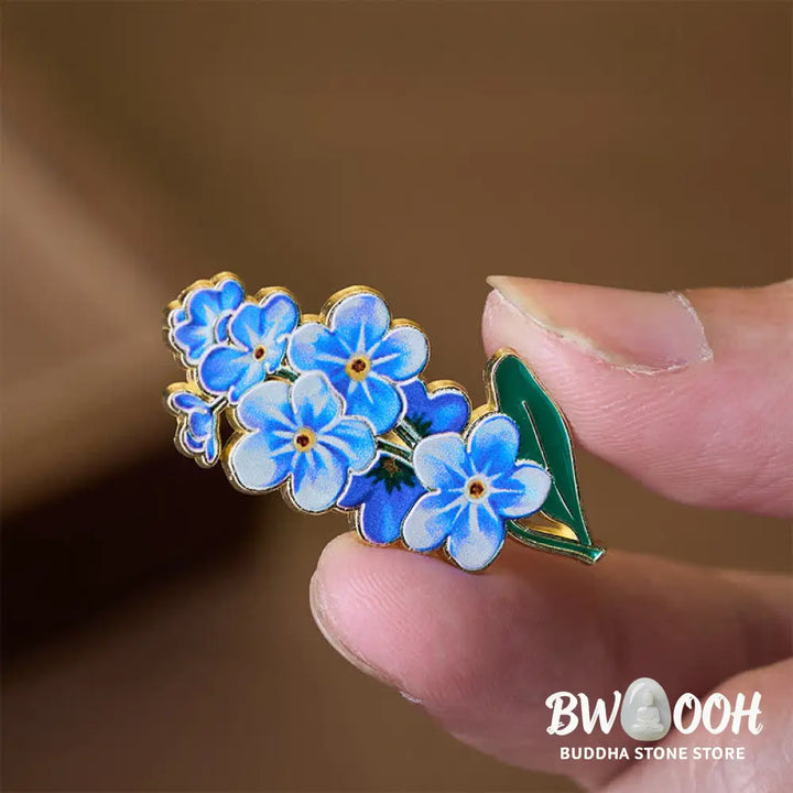 Buddha Stones Small Forget-Me-Not Corn Poppy Lily of the Valley Hydrangea Lupine Copper Brooch - Brooch