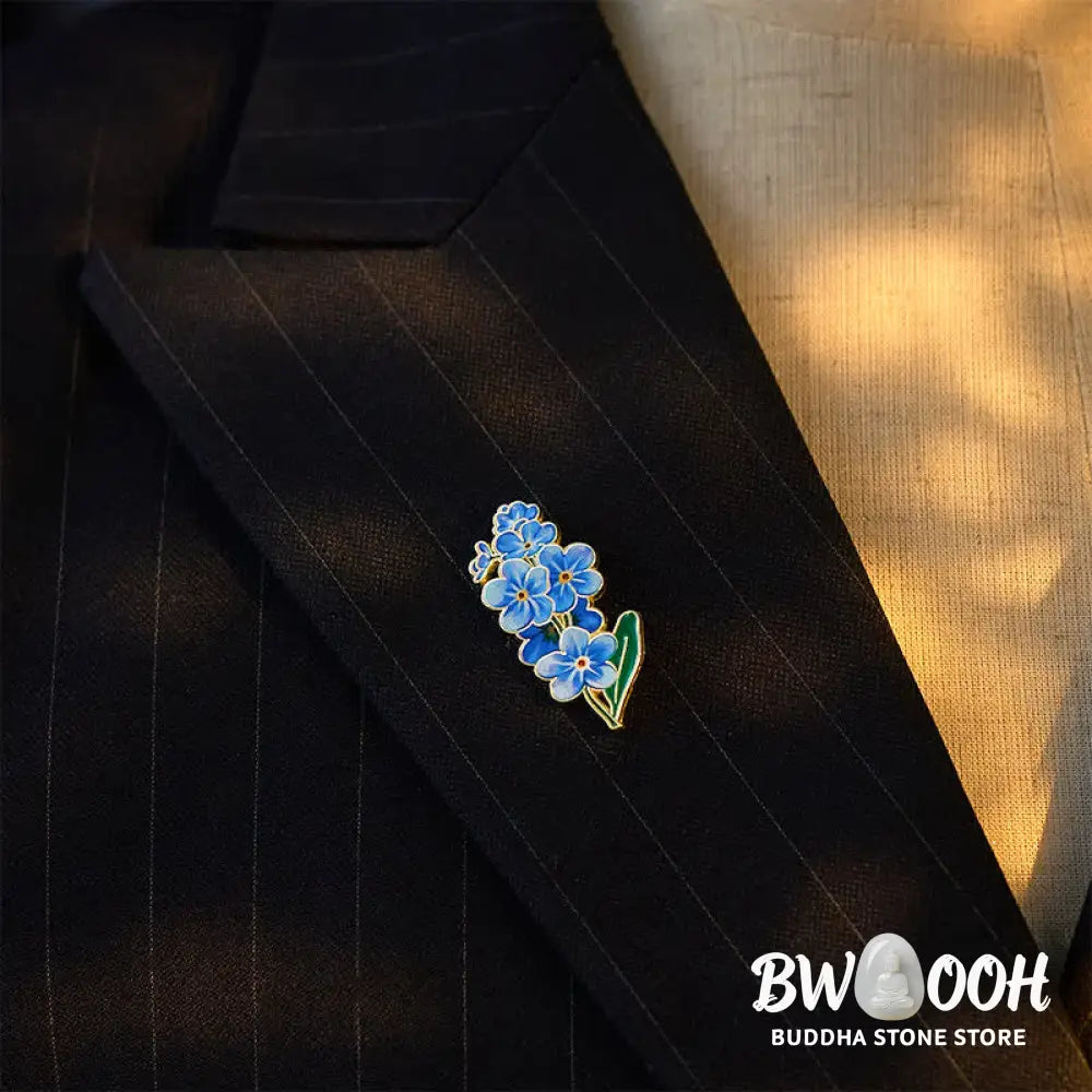 Buddha Stones Small Forget-Me-Not Corn Poppy Lily of the Valley Hydrangea Lupine Copper Brooch - Brooch