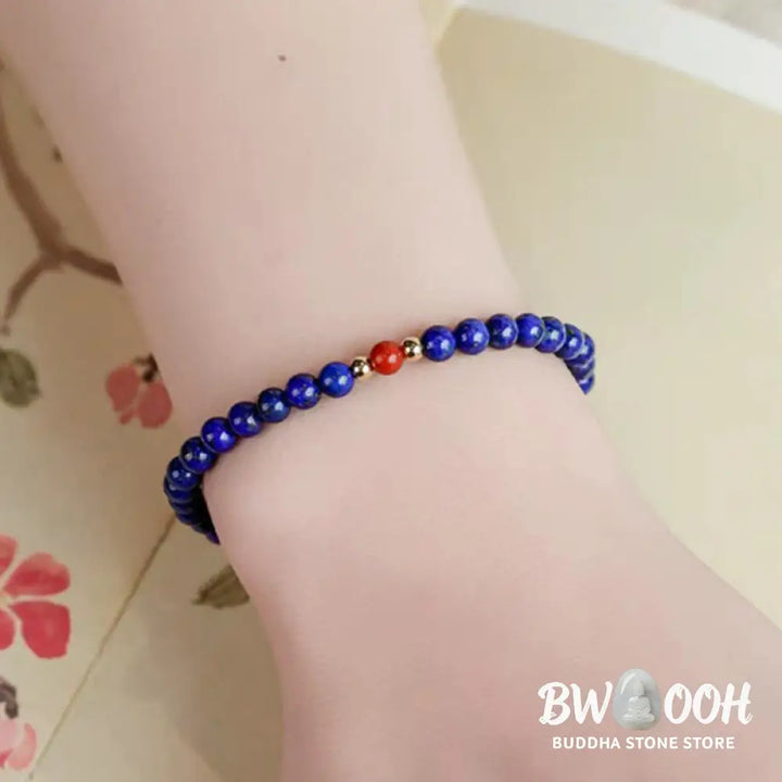 Buddha Stones Small Lazurite Cinnabar Ultra-thin Beads Positive Bracelet - Lazurite(Wrist Circumference: 5.5-5.9in)