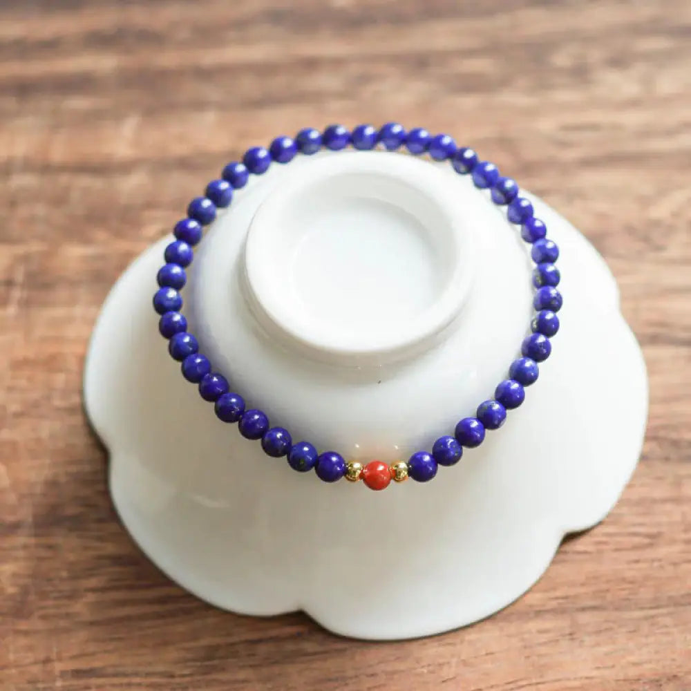 Buddha Stones Small Lazurite Cinnabar Ultra-thin Beads Positive Bracelet - Lazurite(Wrist Circumference: 5.5-5.9in)