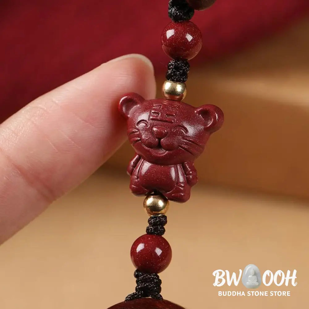 Buddha Stones Small Leaf Red Sandalwood Buddha Cinnabar Chinese Zodiac Amulet Protection Key Chain - Key Chain