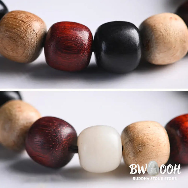 Buddha Stones Small Leaf Red Sandalwood Ebony Wood Cute Cat Engraved Protection Bracelet - BWOOOH - Bracelet