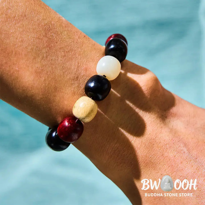 Buddha Stones Small Leaf Red Sandalwood Ebony Wood Cute Cat Engraved Protection Bracelet - BWOOOH - Bracelet