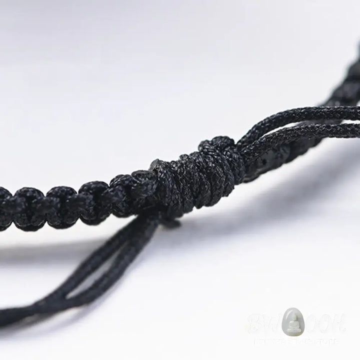 Buddha Stones Small Leaf Red Sandalwood Ebony Wood Cute Cat Head Calm Protection Braided Bracelet - BWOOOH - Bracelet
