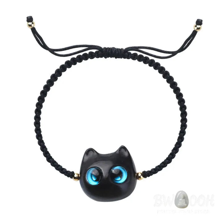 Buddha Stones Small Leaf Red Sandalwood Ebony Wood Cute Cat Head Calm Protection Braided Bracelet - BWOOOH - Bracelet