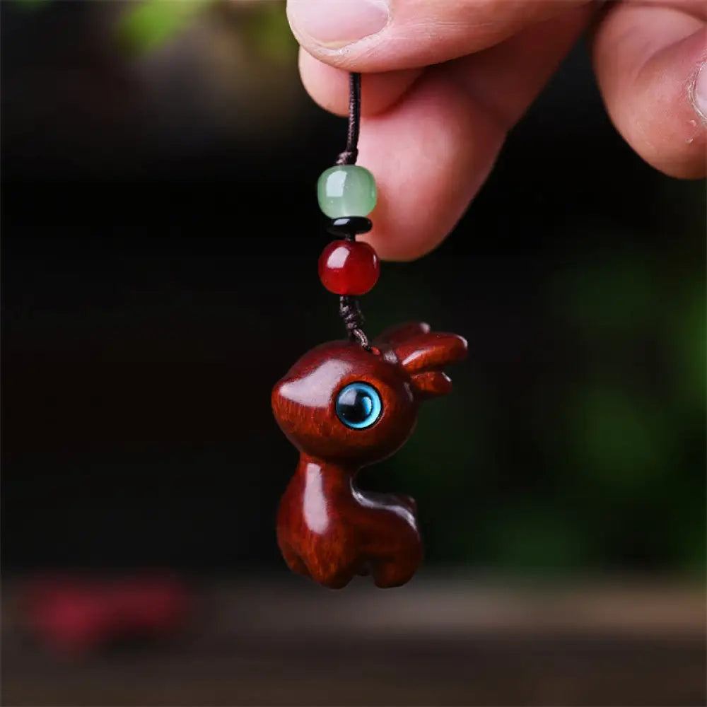 Buddha Stones Small Leaf Red Sandalwood Ebony Wood Sandalwood Green Sandalwood Lucky Mini Cat Deer Sooth Phone Hanging