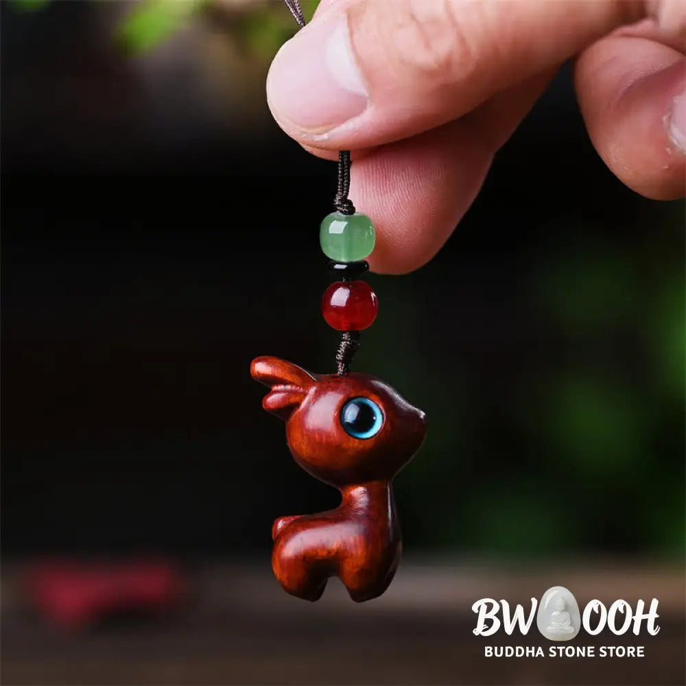 Buddha Stones Small Leaf Red Sandalwood Ebony Wood Sandalwood Green Sandalwood Lucky Mini Cat Deer Sooth Phone Hanging