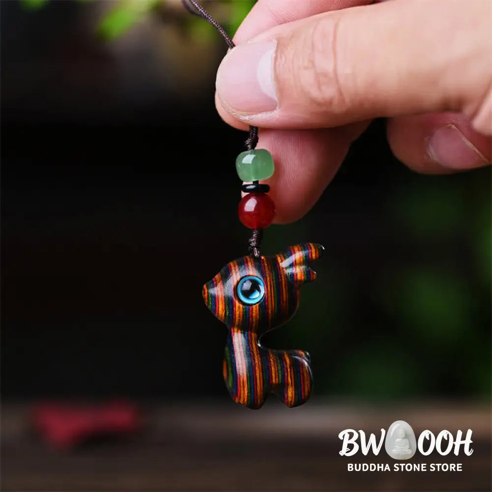 Buddha Stones Small Leaf Red Sandalwood Ebony Wood Sandalwood Green Sandalwood Lucky Mini Cat Deer Sooth Phone Hanging
