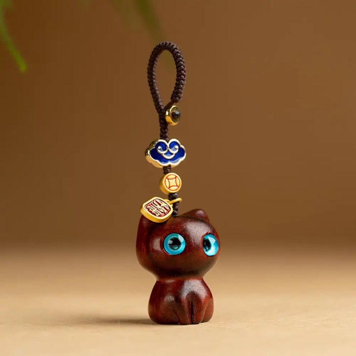 BWOOOH Small Leaf Red Sandalwood Ebony Wood Lucky Cat Pro