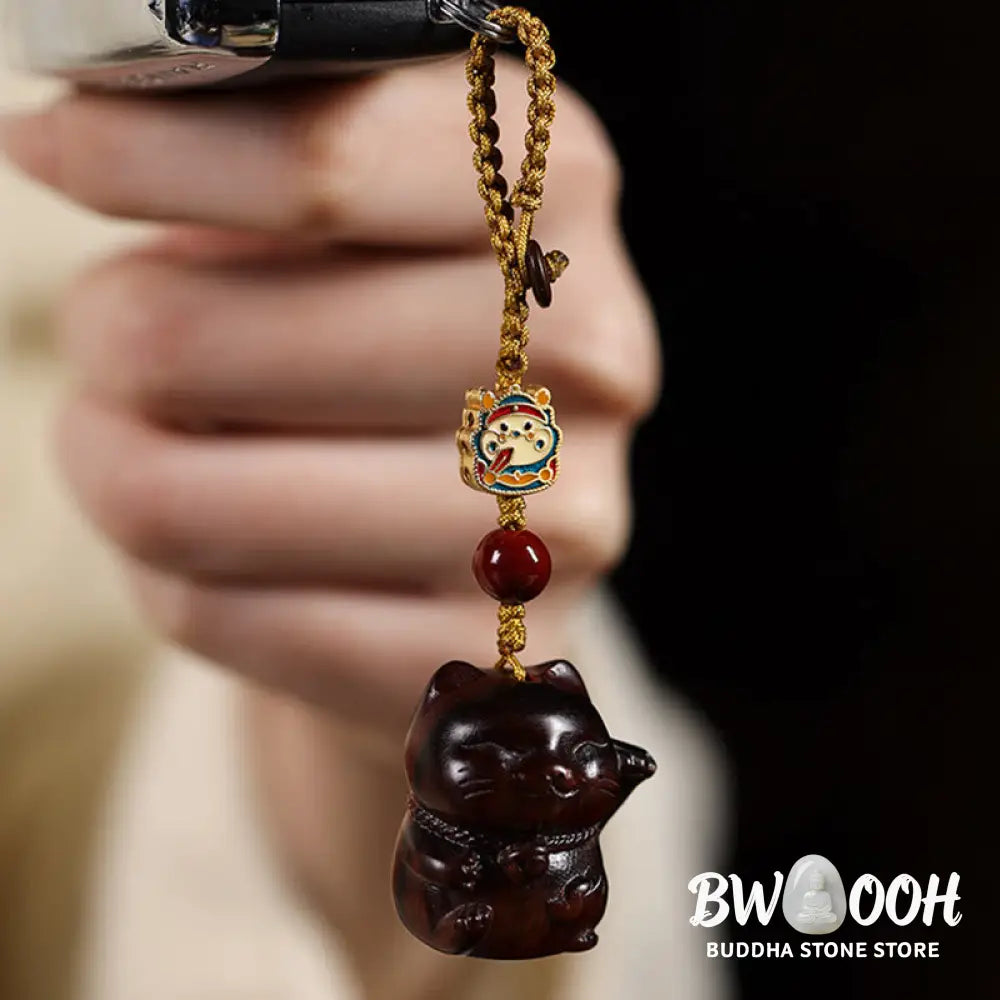 Buddha Stones Small Leaf Red Sandalwood Green Sandalwood Sandalwood Lucky Cat Protection Key Chain Phone Hanging