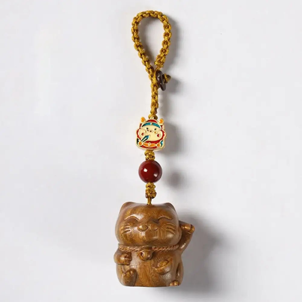 Buddha Stones Small Leaf Red Sandalwood Green Sandalwood Sandalwood Lucky Cat Protection Key Chain Phone Hanging