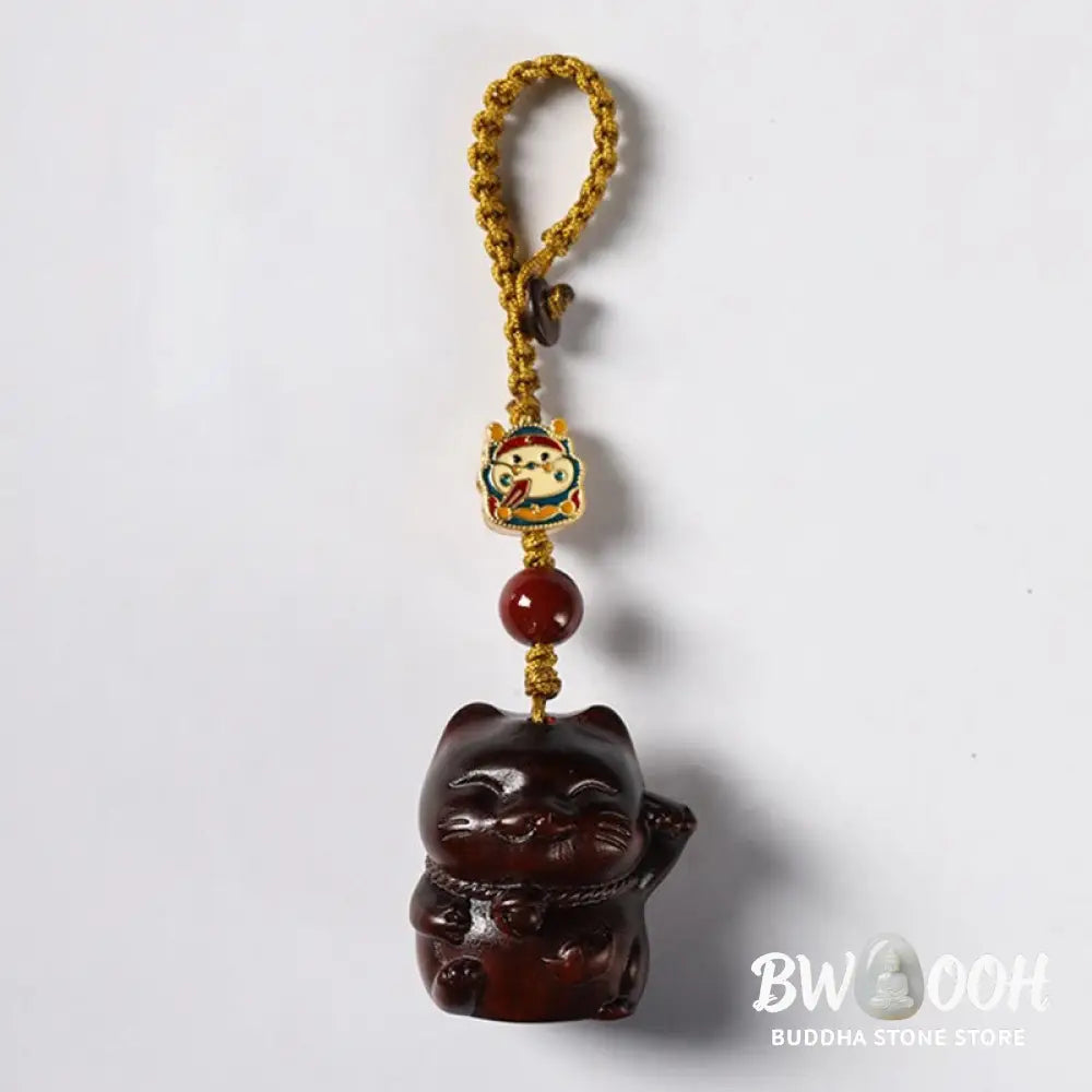 Buddha Stones Small Leaf Red Sandalwood Green Sandalwood Sandalwood Lucky Cat Protection Key Chain Phone Hanging