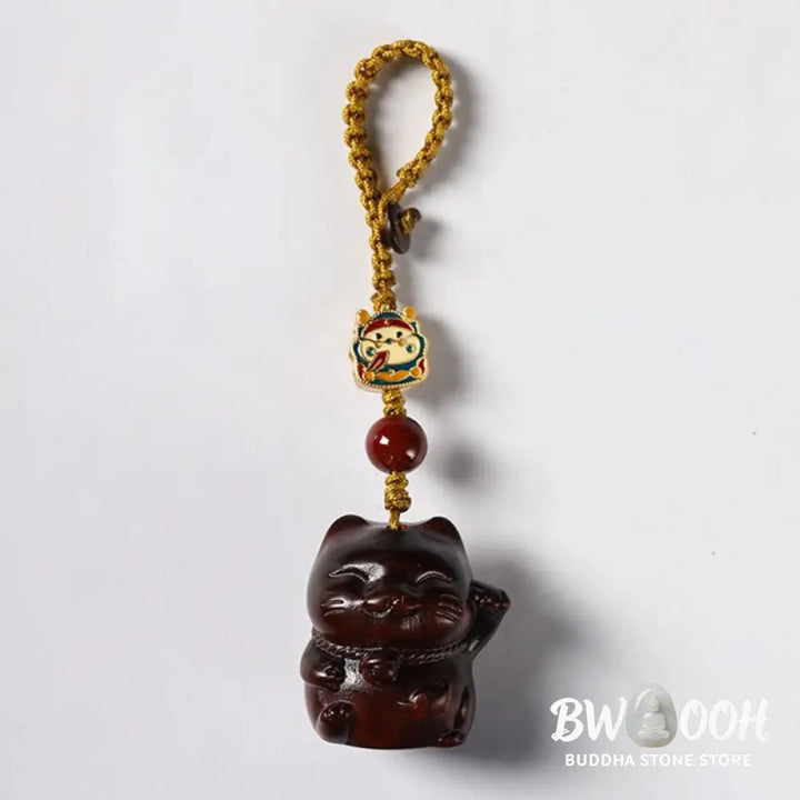 Buddha Stones Small Leaf Red Sandalwood Green Sandalwood Sandalwood Lucky Cat Protection Key Chain Phone Hanging