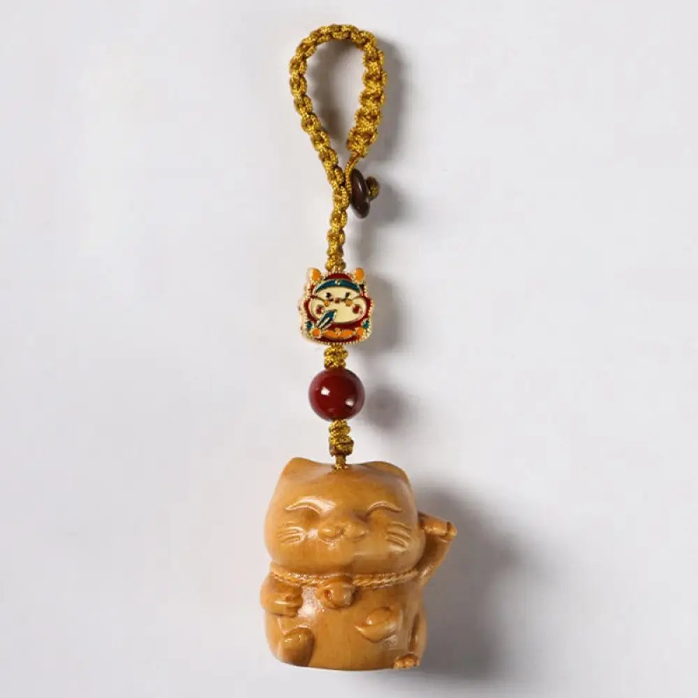 Buddha Stones Small Leaf Red Sandalwood Green Sandalwood Sandalwood Lucky Cat Protection Key Chain Phone Hanging