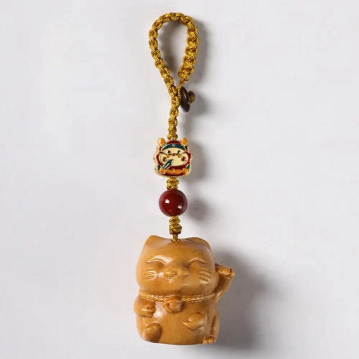 Buddha Stones Small Leaf Red Sandalwood Green Sandalwood Sandalwood Lucky Cat Protection Key Chain Phone Hanging