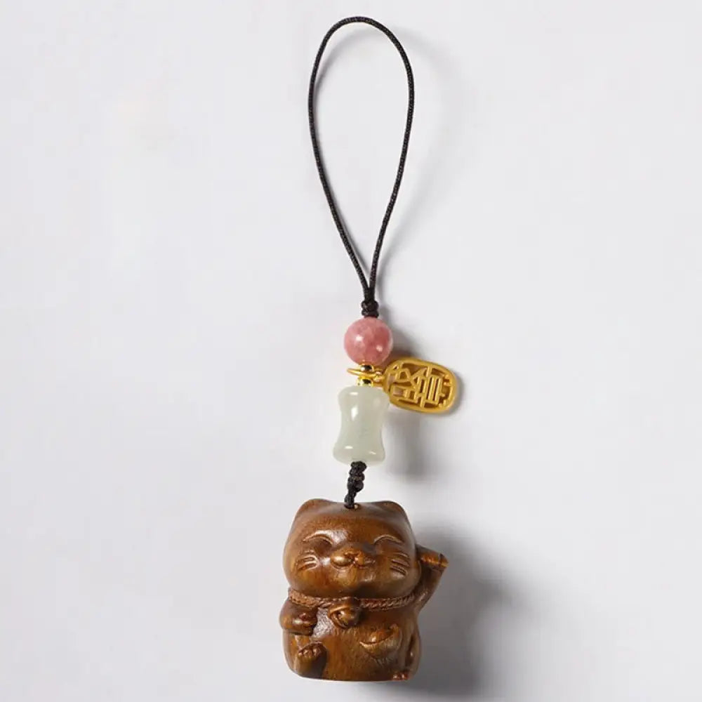 Buddha Stones Small Leaf Red Sandalwood Green Sandalwood Sandalwood Lucky Cat Protection Key Chain Phone Hanging