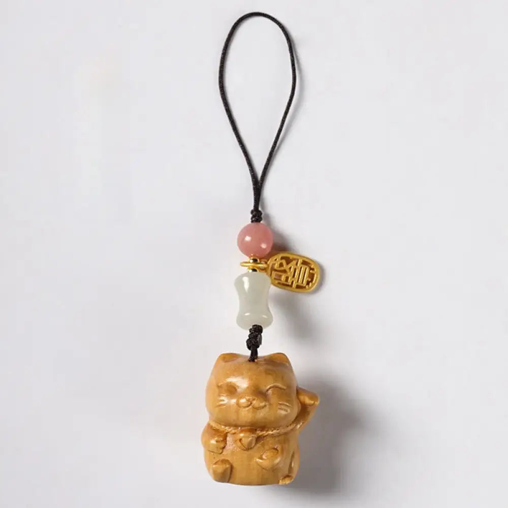 Buddha Stones Small Leaf Red Sandalwood Green Sandalwood Sandalwood Lucky Cat Protection Key Chain Phone Hanging