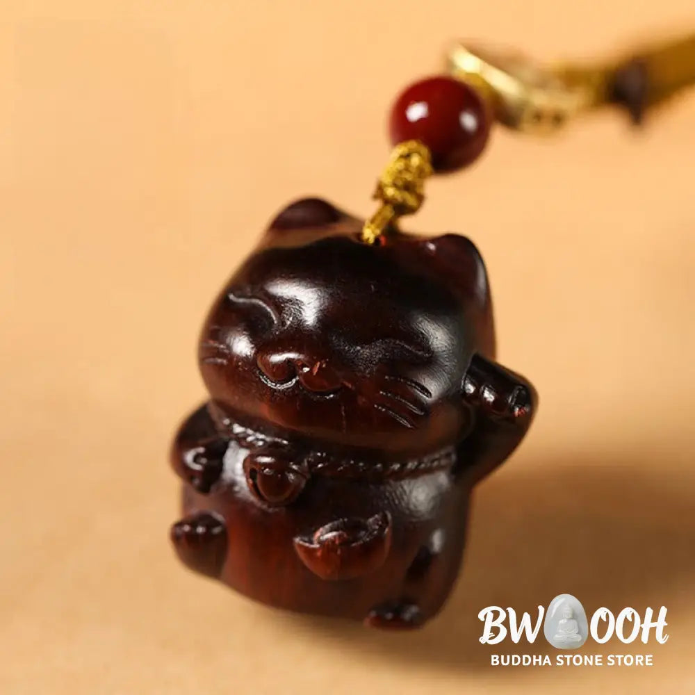 Buddha Stones Small Leaf Red Sandalwood Green Sandalwood Sandalwood Lucky Cat Protection Key Chain Phone Hanging