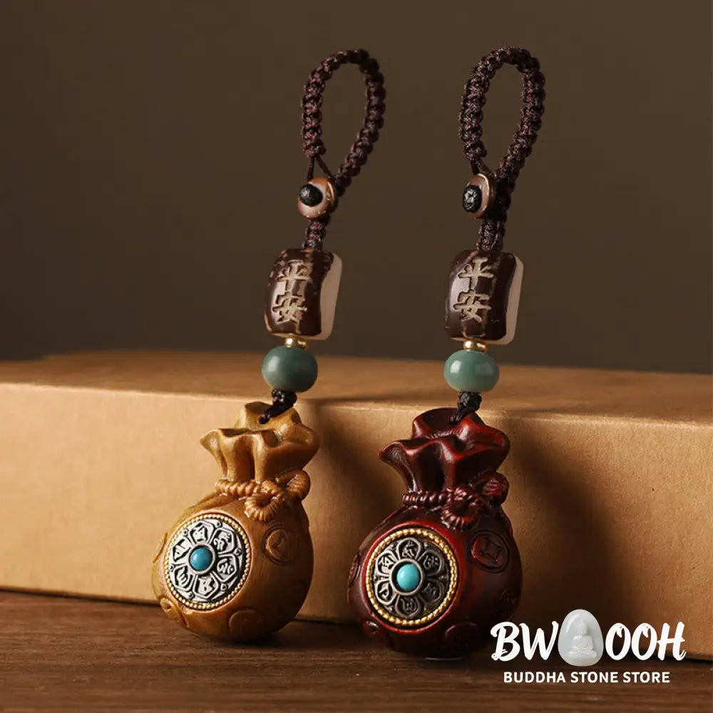 Buddha Stones Small Leaf Red Sandalwood Green Sandalwood Money Bag Om Mani Padme Hum Rotatable Protection Hanging