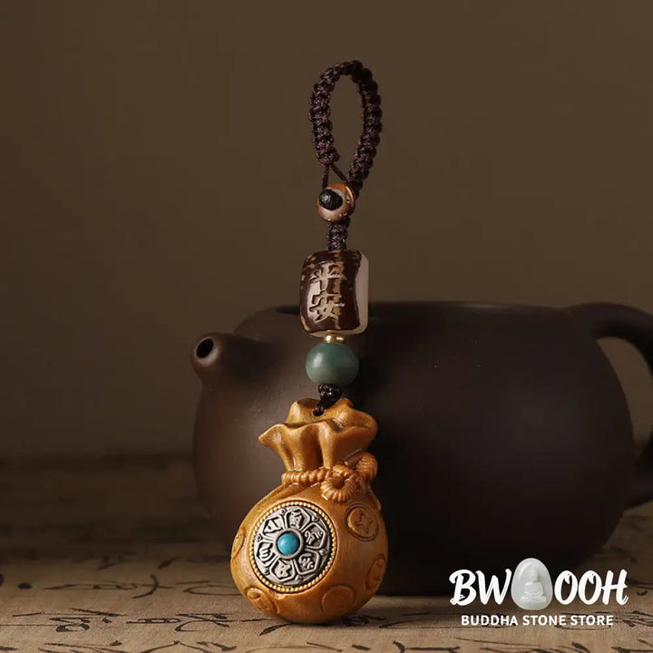 Buddha Stones Small Leaf Red Sandalwood Green Sandalwood Money Bag Om Mani Padme Hum Rotatable Protection Hanging