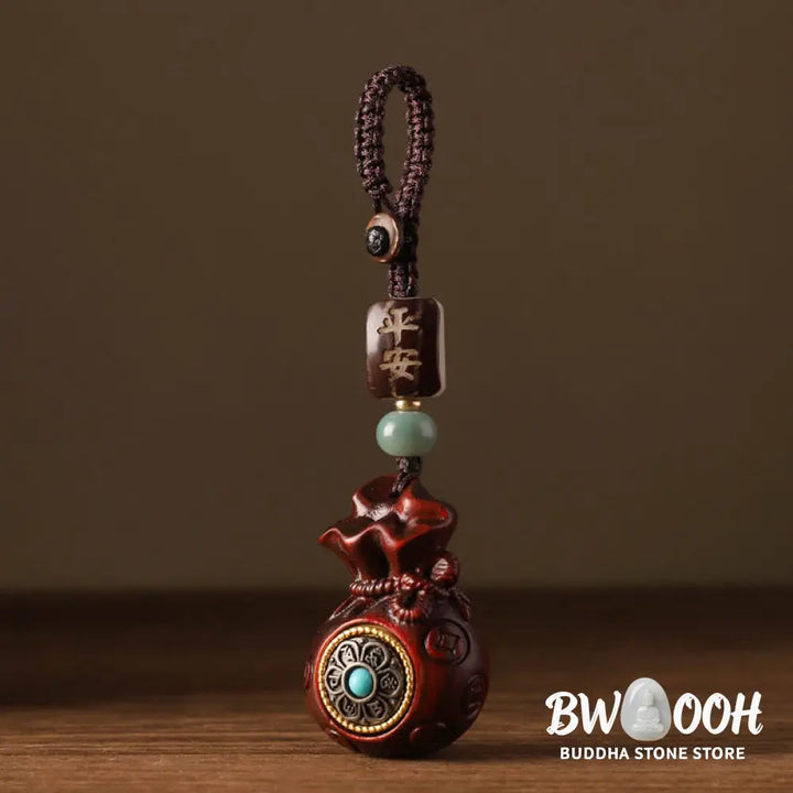 Buddha Stones Small Leaf Red Sandalwood Green Sandalwood Money Bag Om Mani Padme Hum Rotatable Protection Hanging