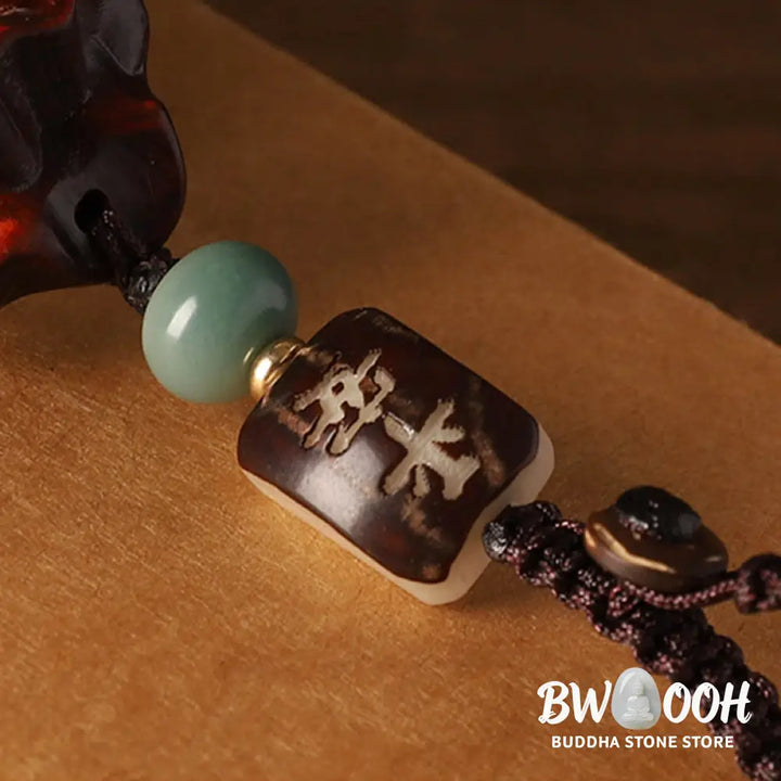 Buddha Stones Small Leaf Red Sandalwood Green Sandalwood Money Bag Om Mani Padme Hum Rotatable Protection Hanging